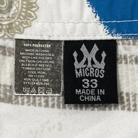 Micros Board Shorts Swim Bathing Suit Mens size 33 White Blue Skull Paisley - Picture 7 of 8